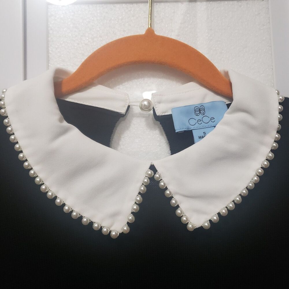 NWT CECE'S Women's Imitation Pearl Peter Pan Collar Cotton Sweater Sz S UUU - Picture 5 of 7